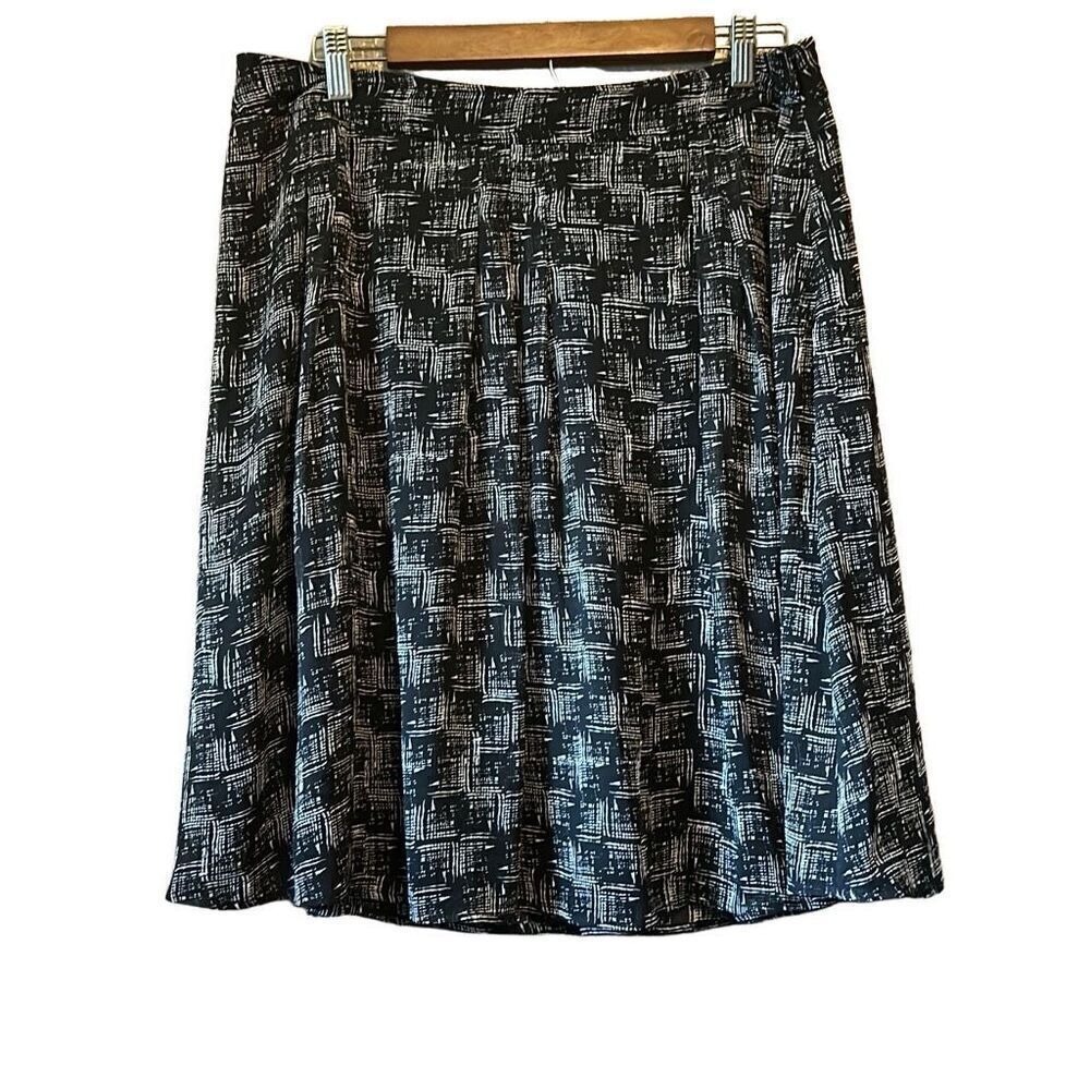 Black‎ & White Abstract Print A-Line Midi Skirt Comfortable Stylish
